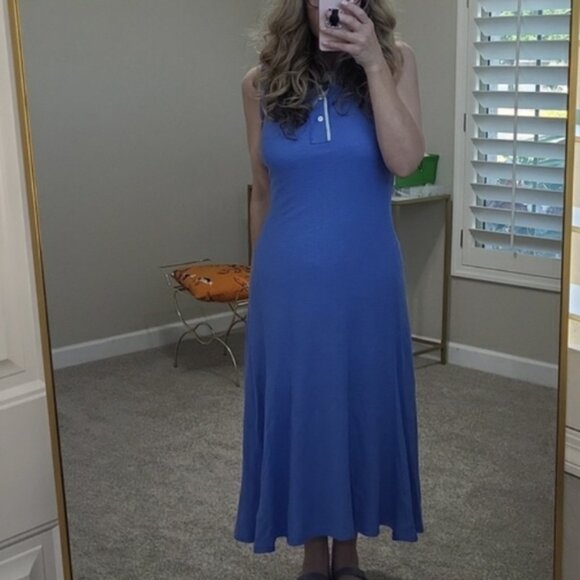 Polo Ralph Lauren Sleeveless Quater Button Maxi Blue Dress Size Small Petite - Picture 1 of 11